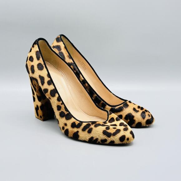 J Crew Shoes Womens Brown Black Calf Hair Pump Leopard Print Chunky Heel - Main Image